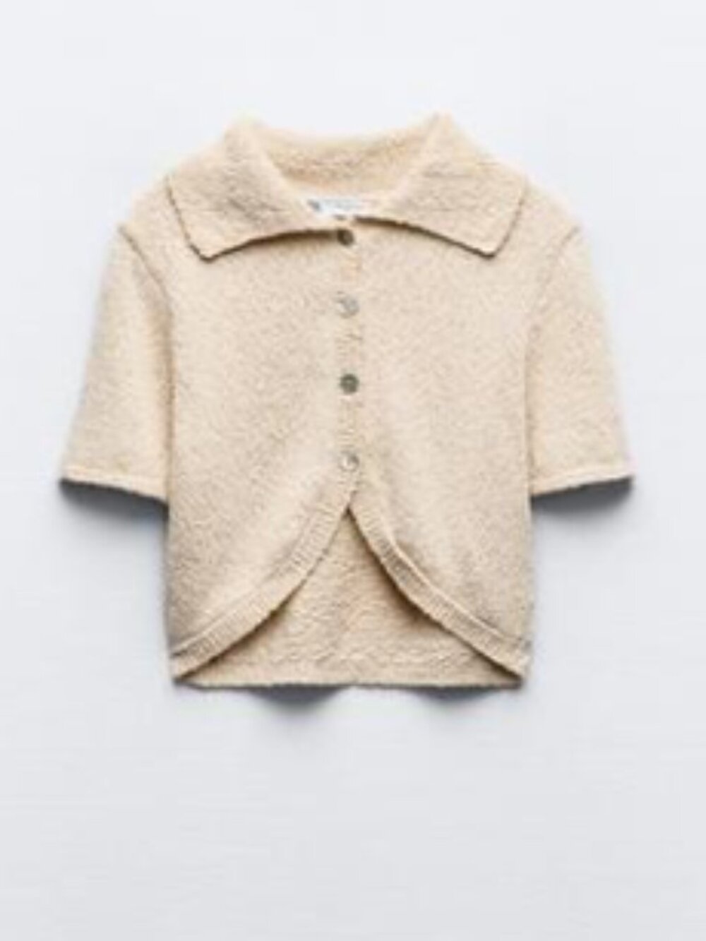 Zara Cream Textured Short-Sleeve Button Cardigan
